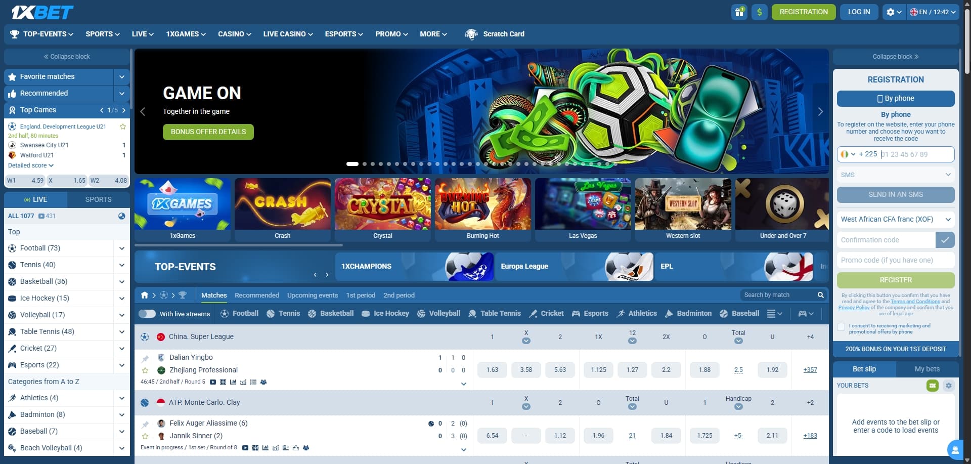 Page d'accueil 1xBet