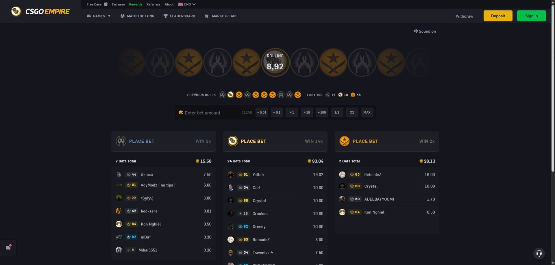 Page d'accueil CSGOEmpire