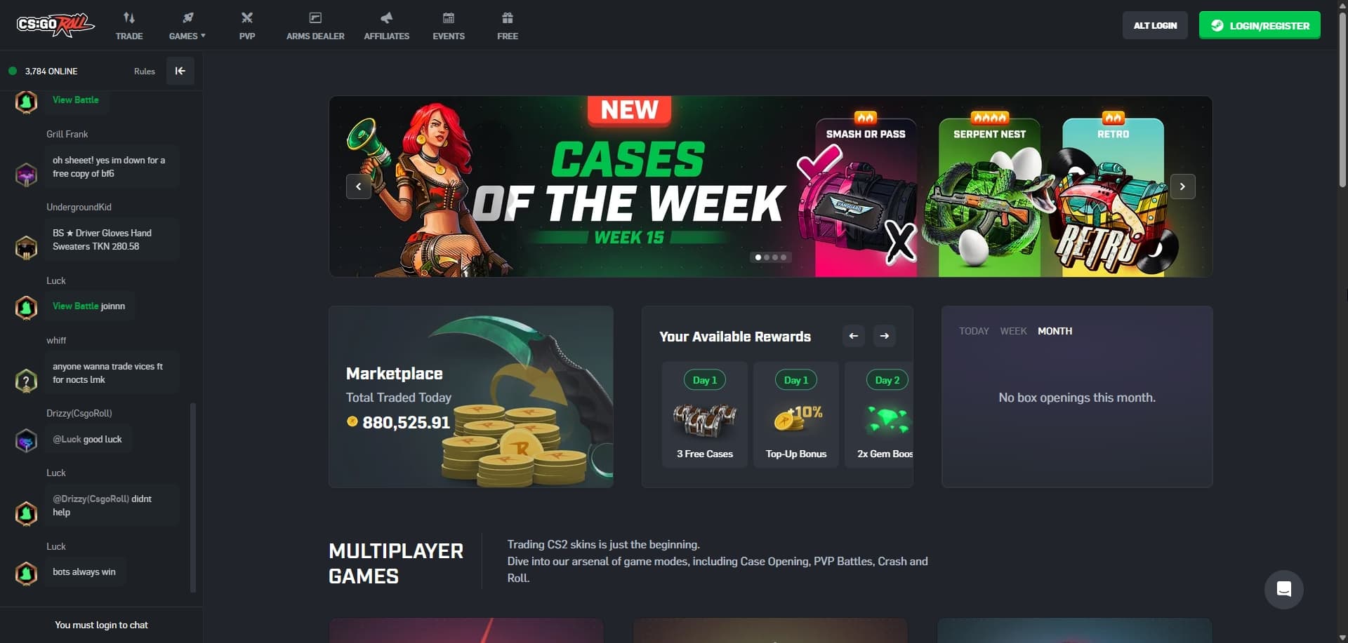 Page d'accueil CSGORoll