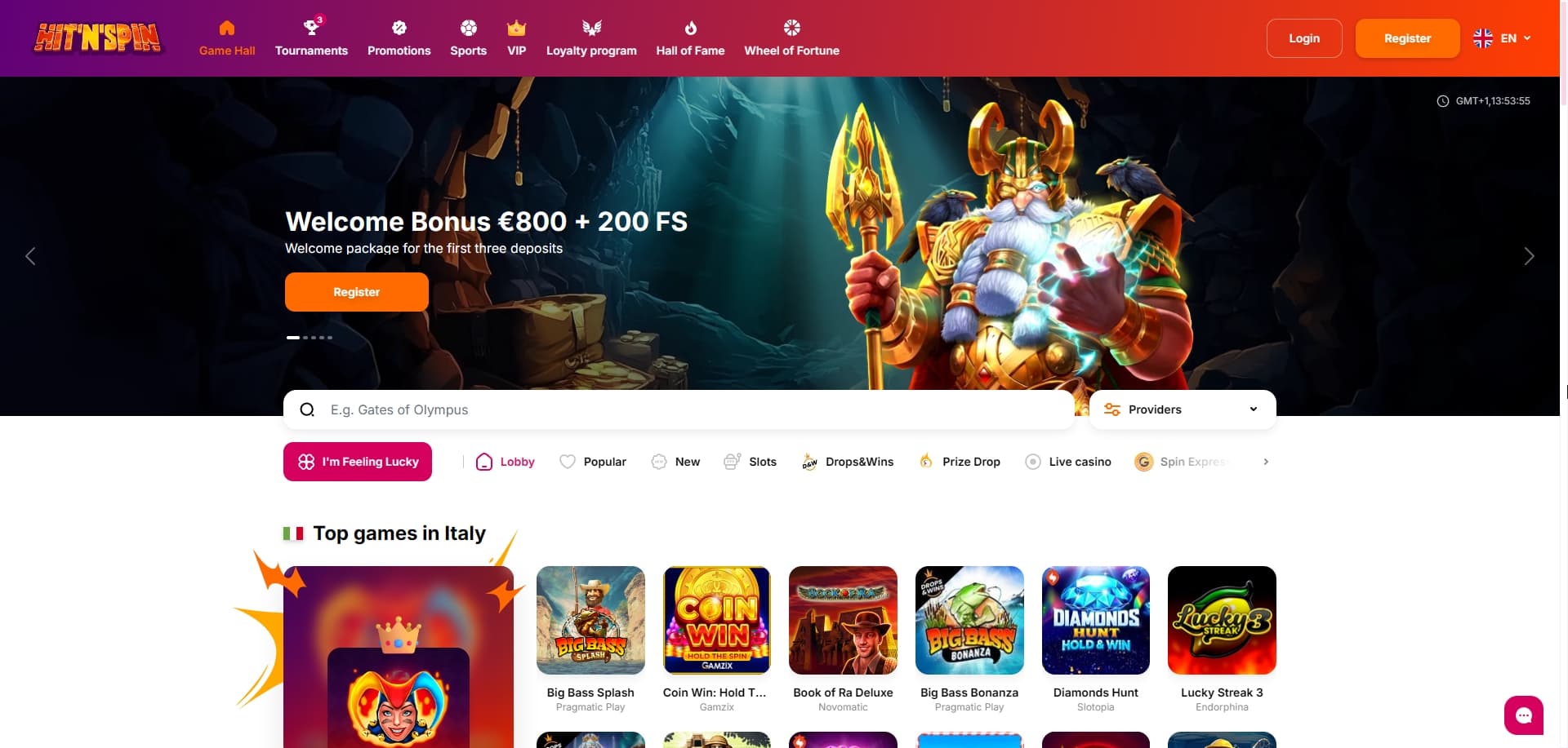 Page d'accueil Hit'n'Spin