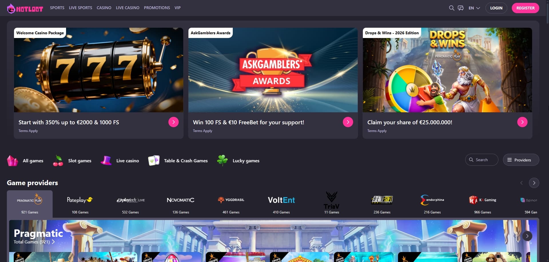 Page d'accueil Hotloot