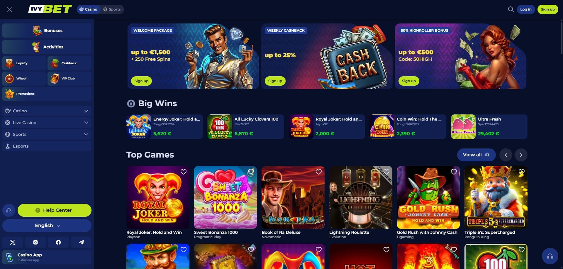 Page d'accueil IvyBet IO