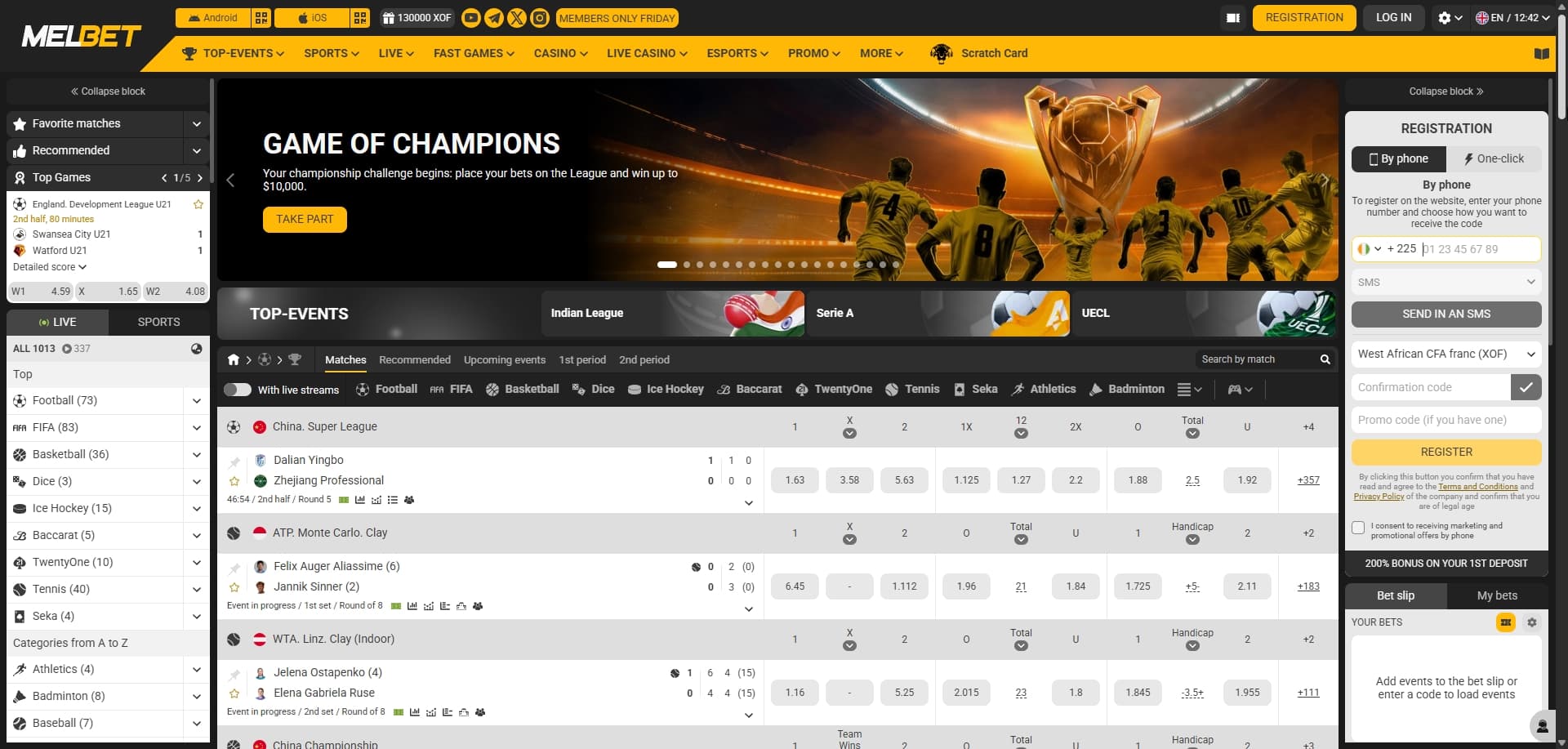 Page d'accueil Melbet