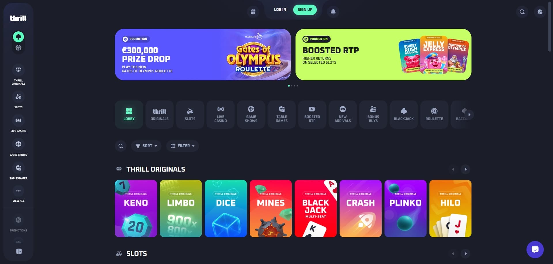 Page d'accueil Thrill Casino