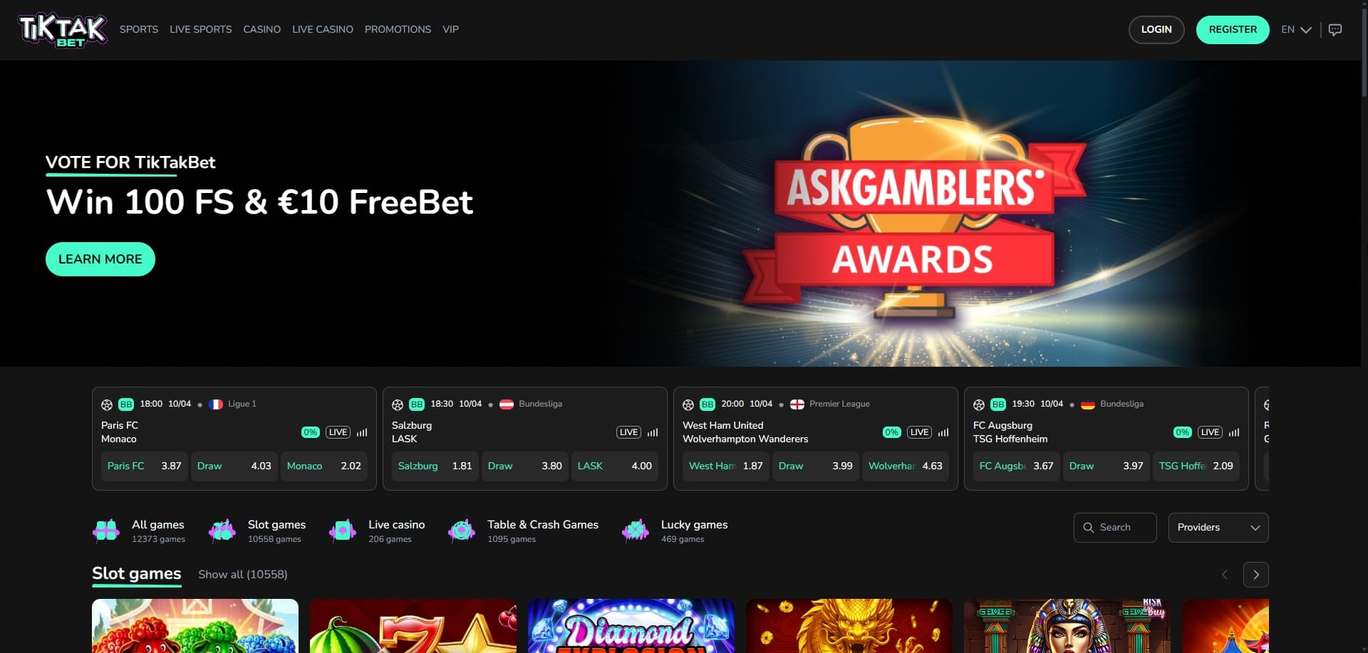 Page d'accueil Tik Tak Bet