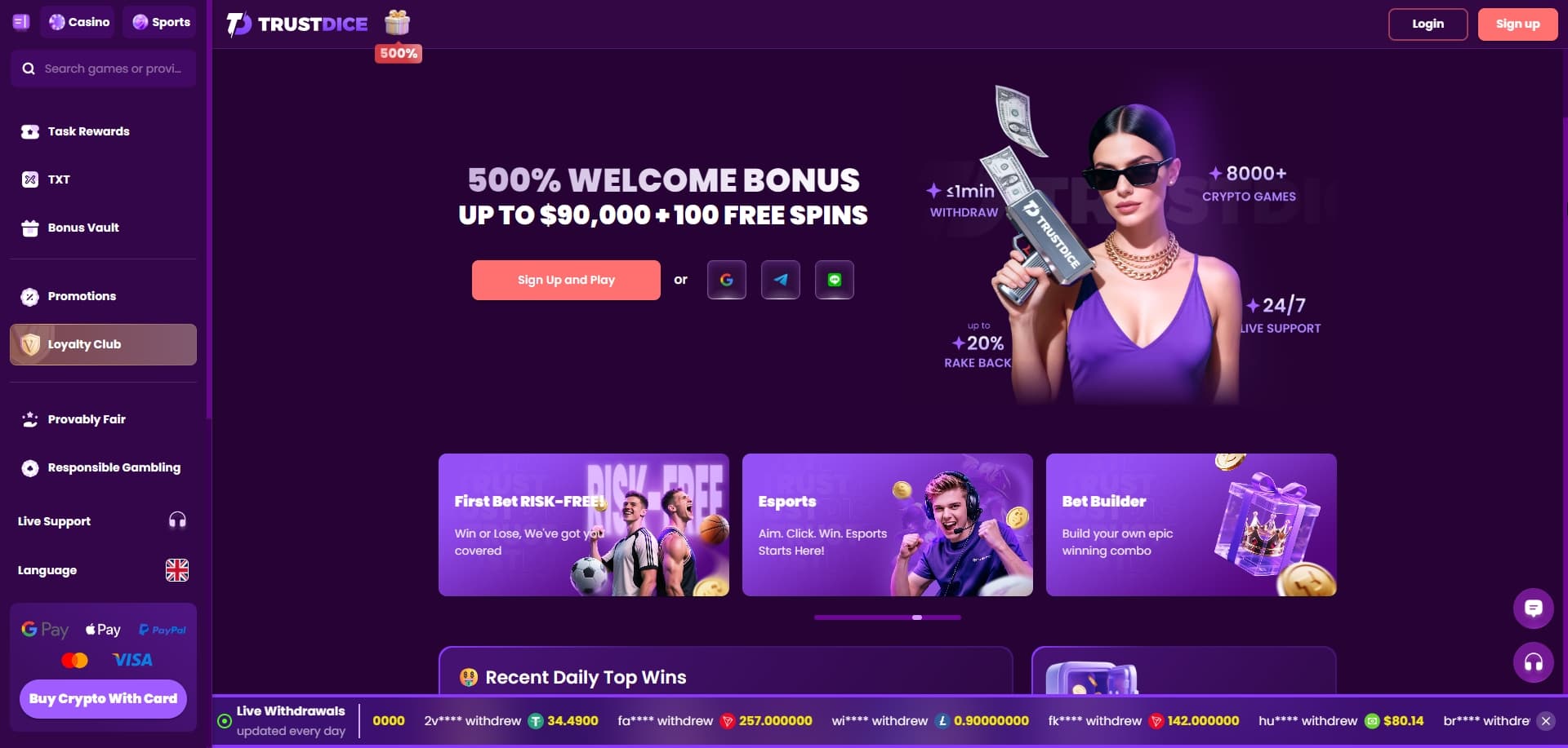 Page d'accueil Trust Dice