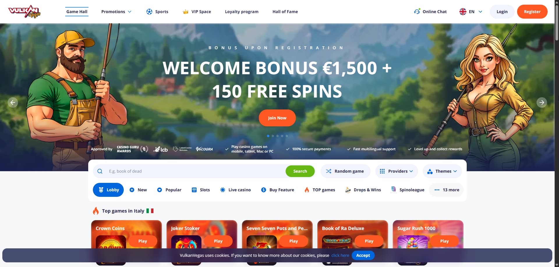 Page d'accueil Vulkan Vegas